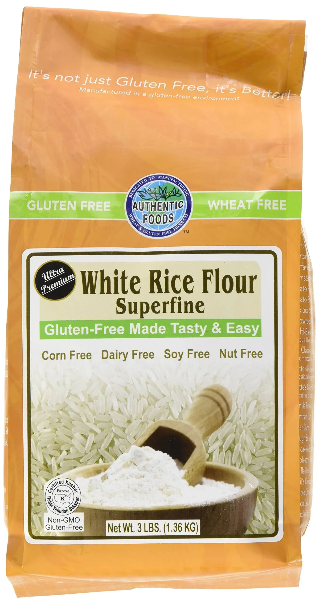 Authentic Foods Superfine White Rice Flour - 3lb 3 Pound