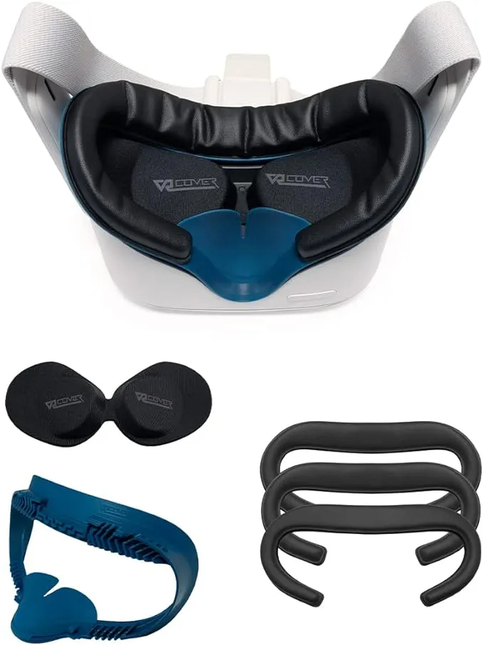 VR Cover Fitness Facial Interface Bracket & Foam Comfort Replacement with Lens Protector Cover for Oculus/Meta Quest 2 (Dark Blue & Black + Comfort Foam)