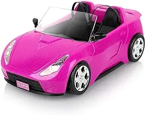 SUPER JOY Convertible Car for Dolls, Glittering Magenta Convertible Doll Vehicle with Working Seat Belts