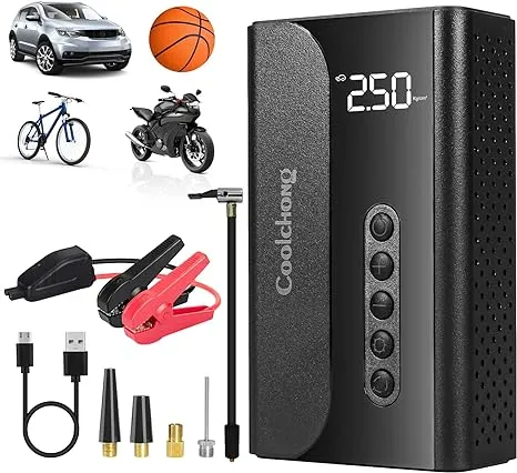 Jump Starter with Air Compressor, 10400mAh Portable Car Battery Charger & 150PSI Tire Inflator, LCD Display, Power Bank, LED Light, 12V Car Battery Booster, for 6.0L Gas and 3.0L Diesel Engines