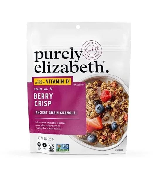 Purely Elizabeth, Berry Crisp, Ancient Grain Granola with Vitamin D, Gluten-Free (3 Ct, 8oz Bags)