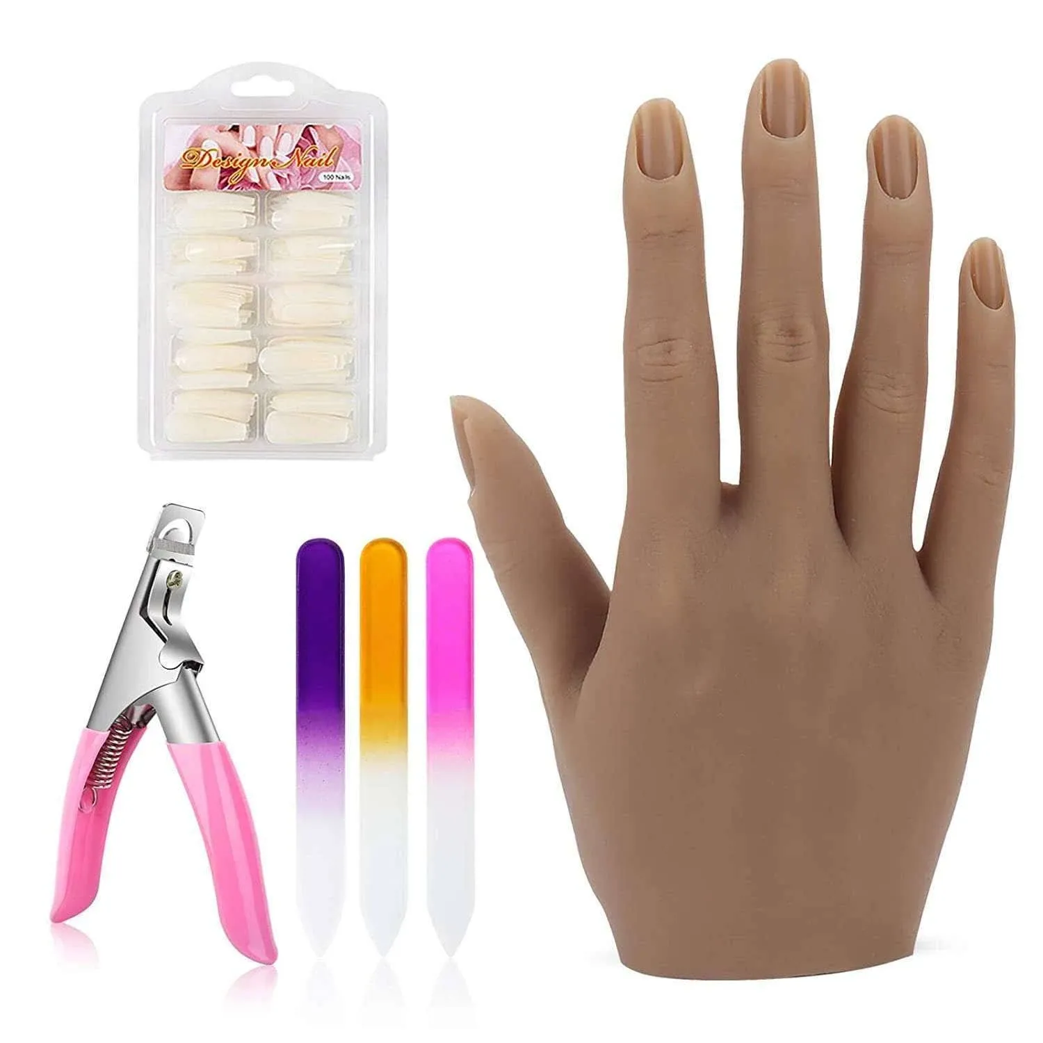 LIONVISON Practice Hand for Acrylic Nails, Silicone Nail Hand Practice, Flexible Fingers Fake Training Hand False Mannequin Hands for Nail Practice, Hand Model Kit for Nail Supplies Manicure Beginners