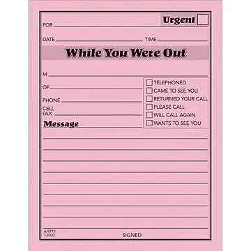 1InTheOffice Message pad While You Were Out Pads, 4.25 x 5.5 Inches, Pink, 50 Sheets/Pad, 12 Pads/Pack, pack of 2