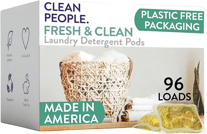 Clean People Laundry Detergent Sheets - Recyclable Packaging, Hypoallergenic, Stain Fighting - Ultra Concentrated, Laundry Soap - Fresh Scent, 96 Pack