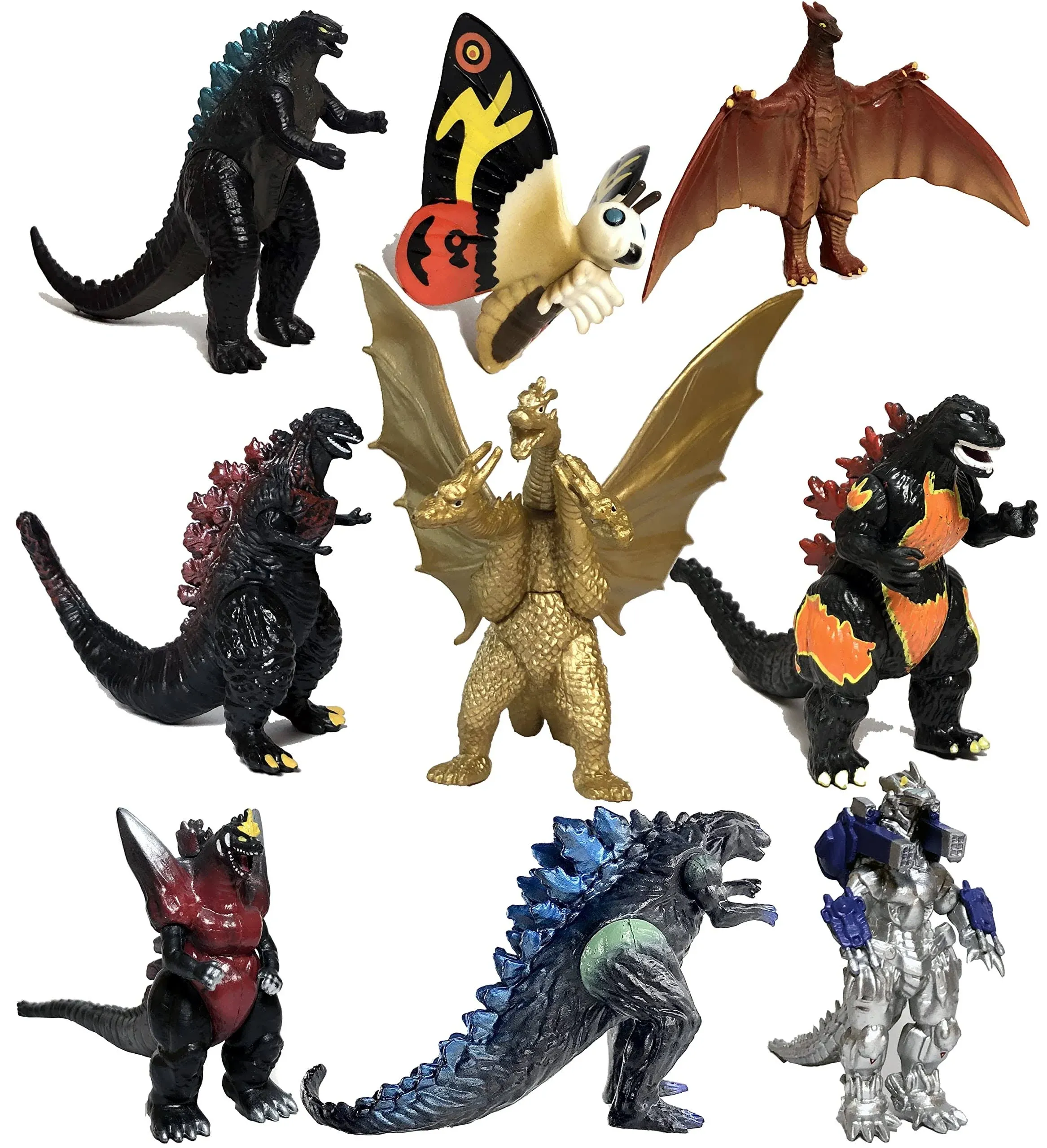 Godzilla Dinosaur Toys King of The Monsters Movable Joint Action Figures Mini Mothra Imago Shin Burning Heisei Mecha Ghidorah Kids Birthday Cake Toppers Pack, Travel Bag