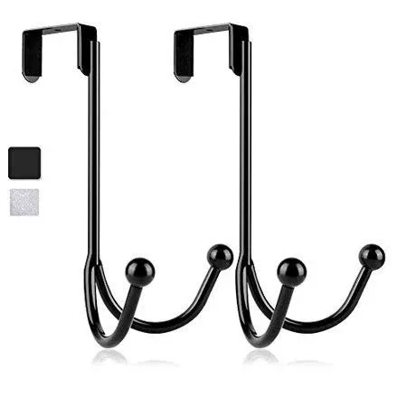 HFHOME 2Packs over the Door Double Hanger Hooks, Metal Twin Hooks Organizer for 