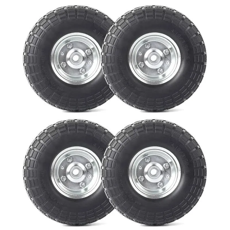 AR-PRO (4-Pack) 4.10/3.50-4" Flat Free Tire and Wheel - 10 inch Solid Rubber ...