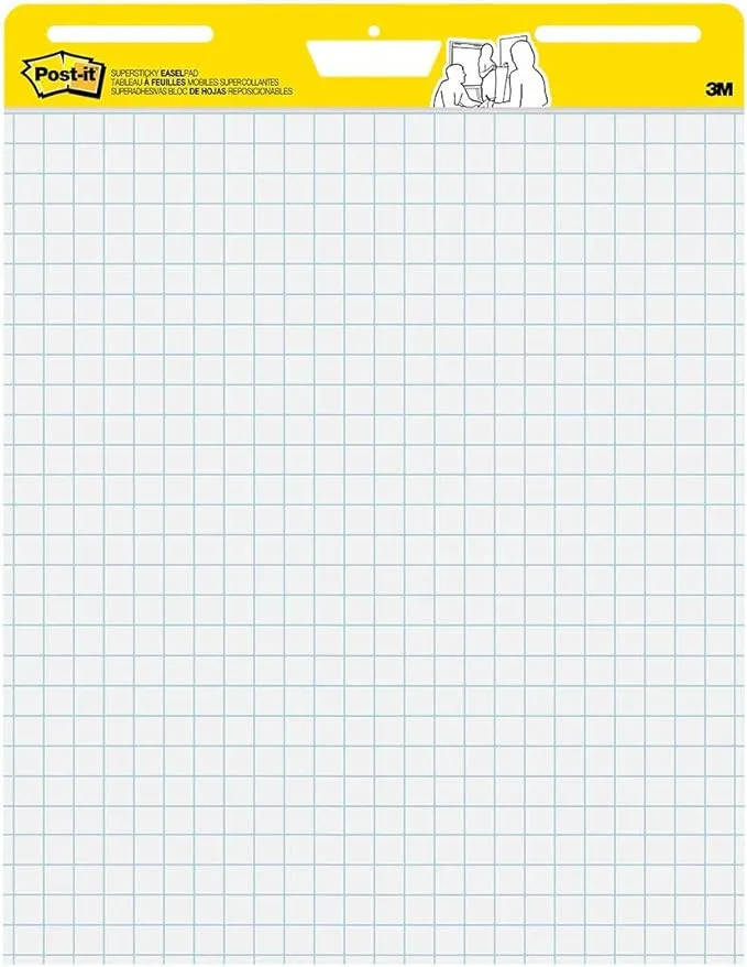 Post-it Super Sticky Easel Pad, 25 x 30 Inches, 30 Sheets/Pad, 1 Pad (560SS), Large White Grid Premium Self Stick Flip Chart Paper, Super Sticking Power