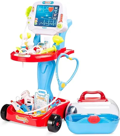 Best Choice Products Play Doctor Kit for Kids Pretend Medical Station Set with Carrying Case Mobile Cart