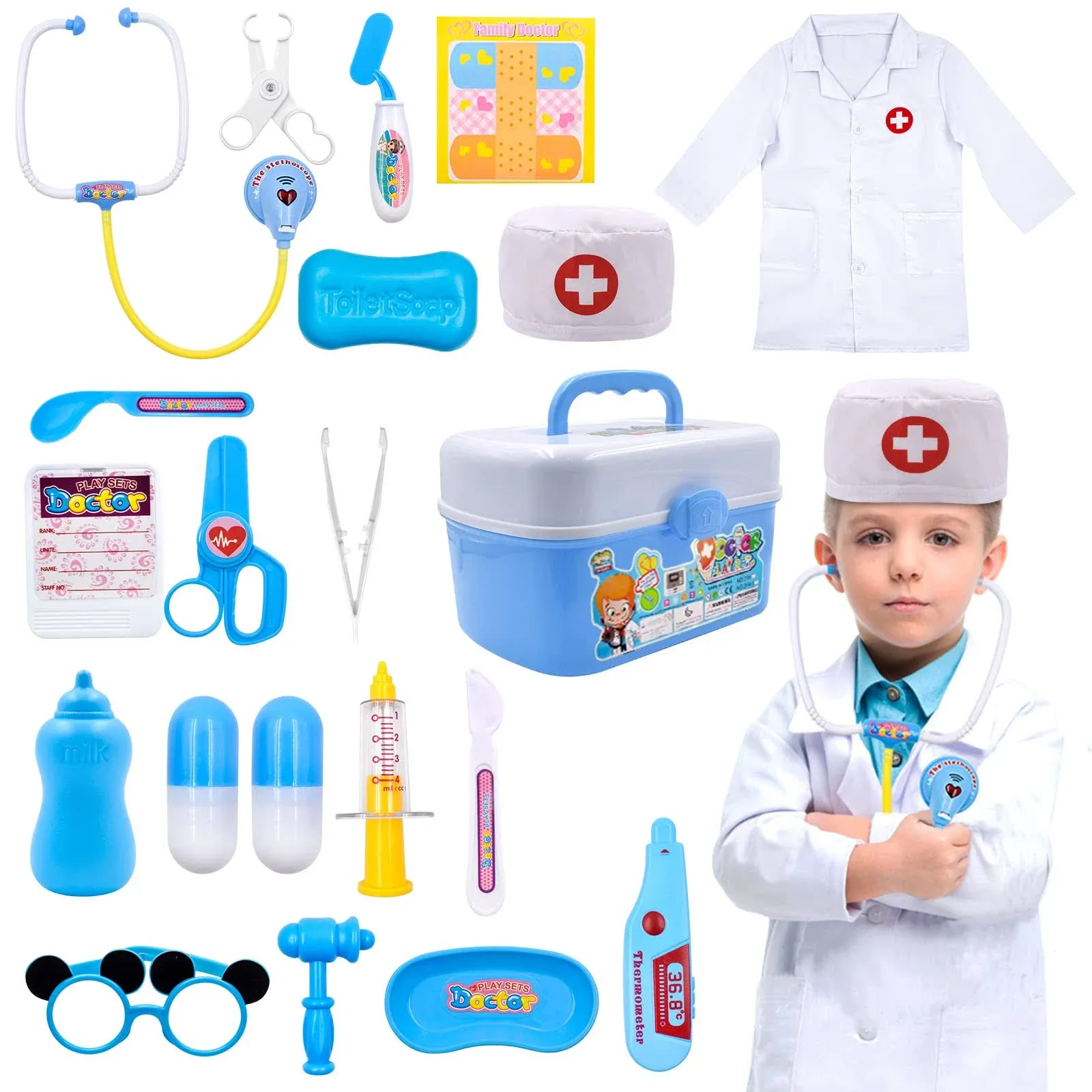 Acelane Kids Doctor Kit Pretend Play Medical Toys Set 21 Pcs Doctor Roleplay ...