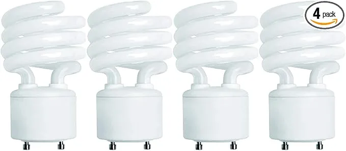 Kor (4 Pack) 13 Watt Mini Spiral - GU24 Base - (60W Equivalent) - T2 Mini-Twist - CFL Light Bulb (Cool White (4100K) CFL)