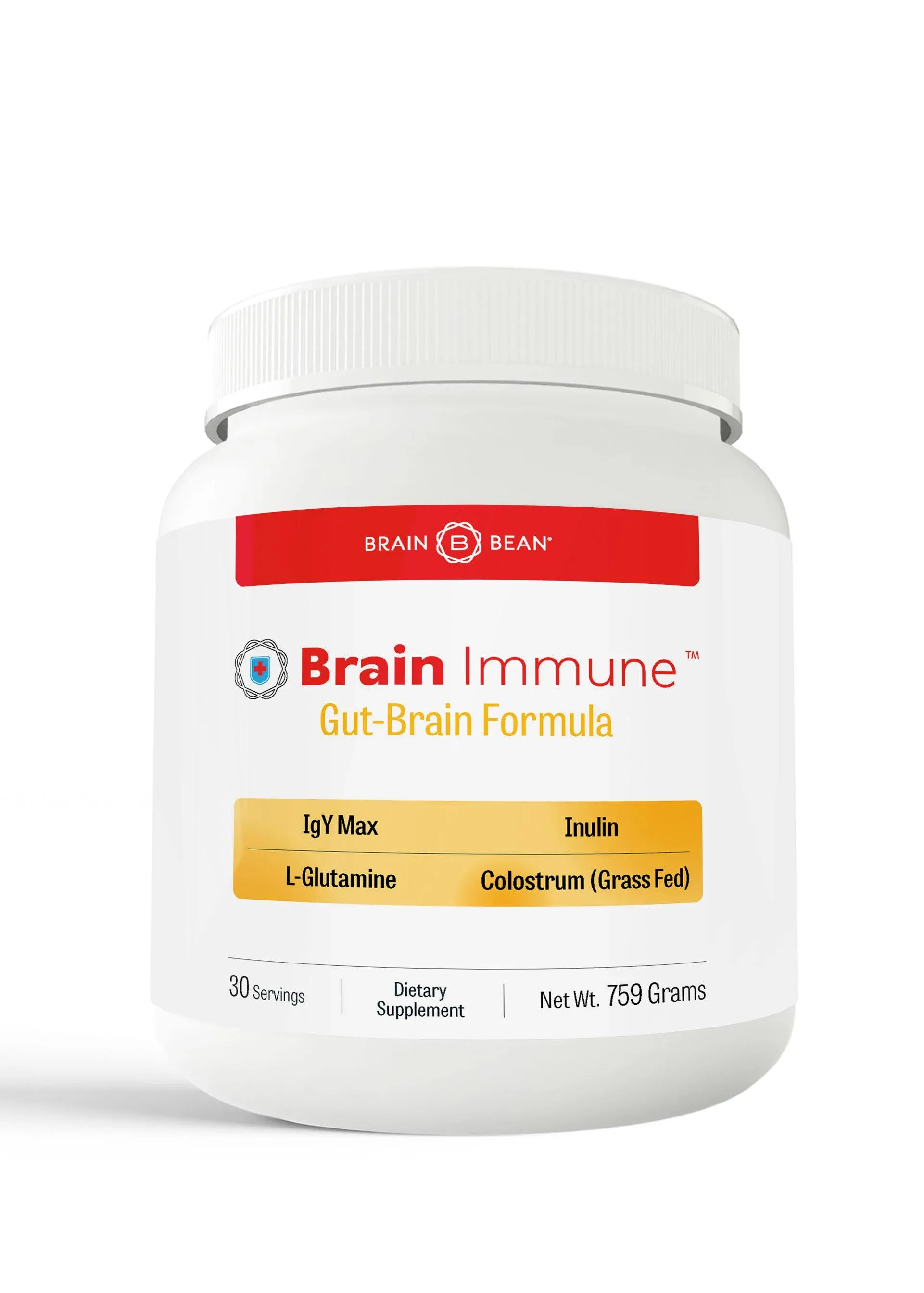 Brain-Immune | Advanced Formula to Support Leaky Gut, Leaky Brain, Immune System | with 10g Colostrum with Lactoferrin, 5g L-Glutamine, 4g IgY Max, and 1g Inulin | 30 Servings