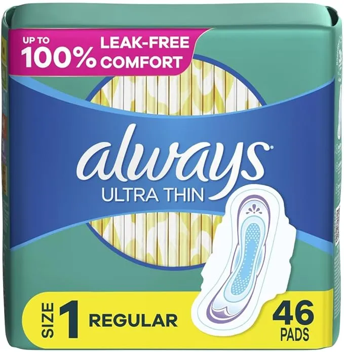 Always Ultra Thin Daytime Pads with Wings, Size 2, Long Super, Unscented, 114 Count