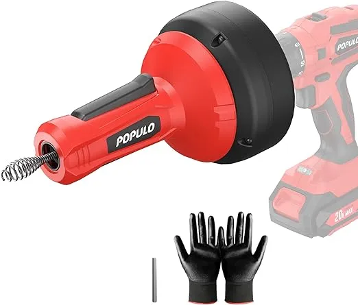 POPULO Drain Auger, Plumbing Snake with Gloves, 3/4"-2" Pipe Snake Drain Clog for Bathtub Drain, Bathroom, Kitchen, Sink and Sewer Snake Machine