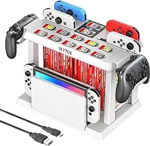 Switch Games Organizer Station with Controller Charger, Charging Dock for Nintendo Switch & OLED Joycons, Switch Mounts, Brackets & Stands for Games, TV Dock, Pro Controller, Accessories Kit Storage