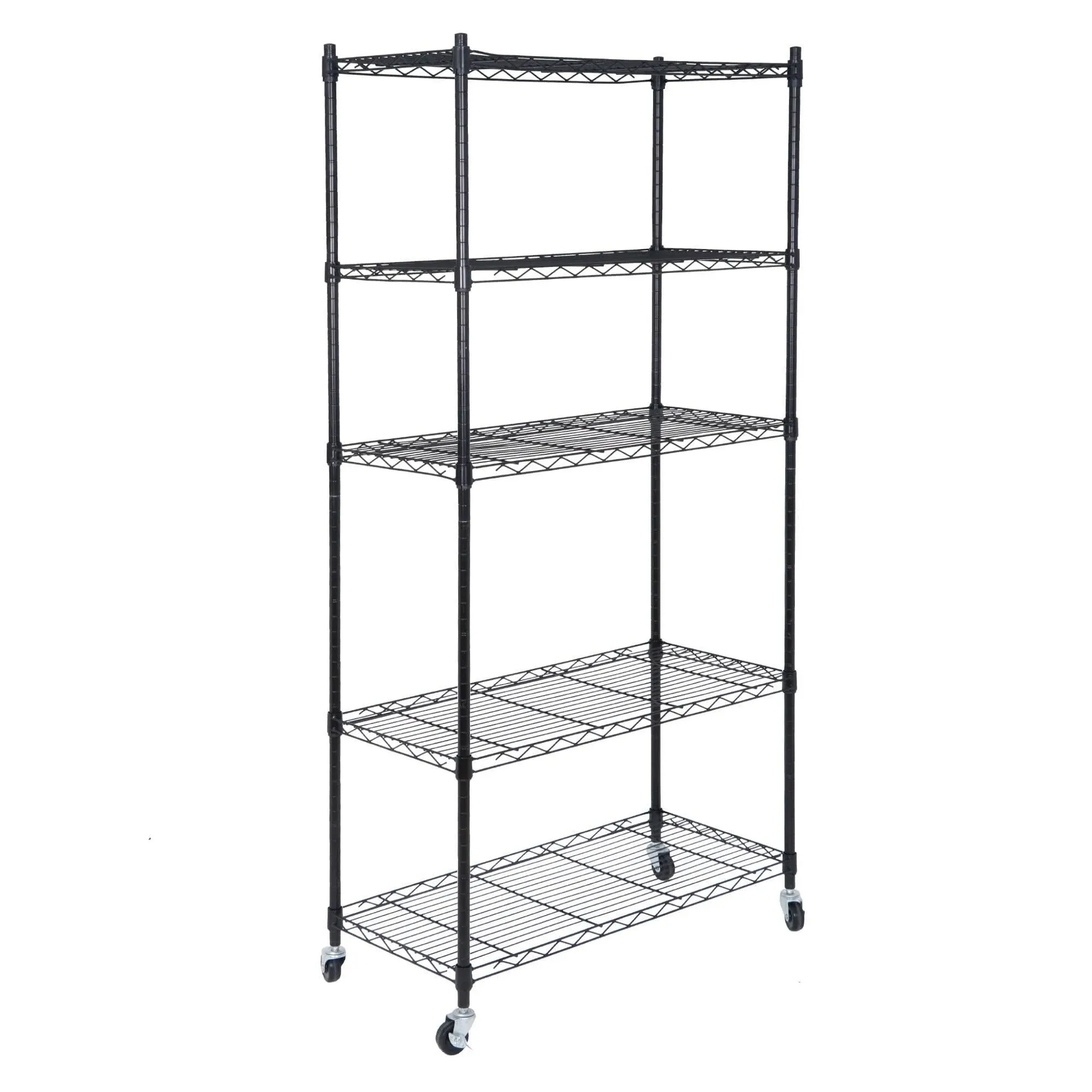 WDT 5-Shelf Shelving Units On Wheels Casters, Adjustable Heavy Duty Metal Shelf Wire Storage Rack for Home Office Garage Kitchen Bathroom