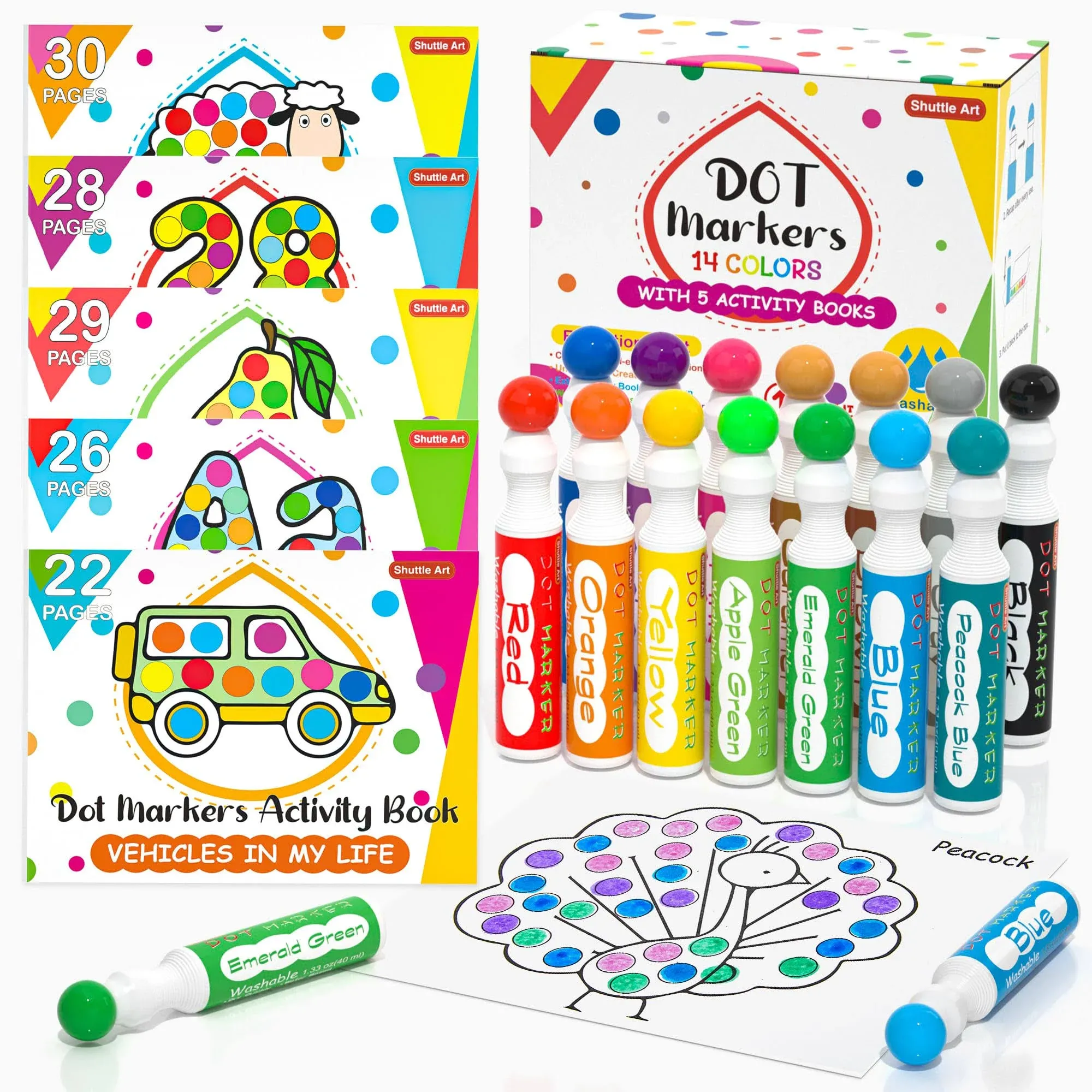 Shuttle Art Dot Markers, 14 Colors Bingo Daubers with 135 Patterns, 5 Activity ...