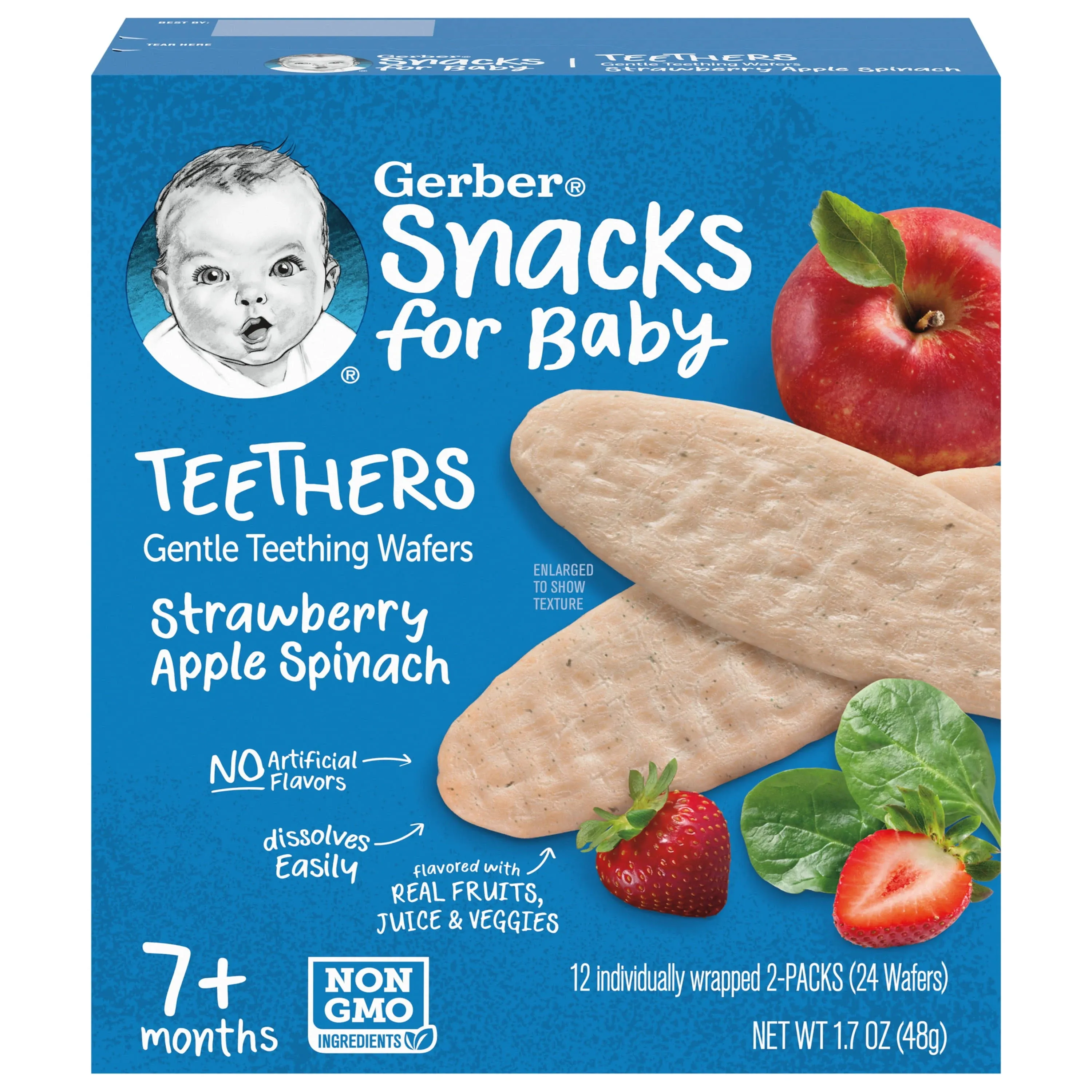 Gerber Teethers, Strawberry Apple Spinach, 1.7 oz, 12 Count Box (Pack of 6)