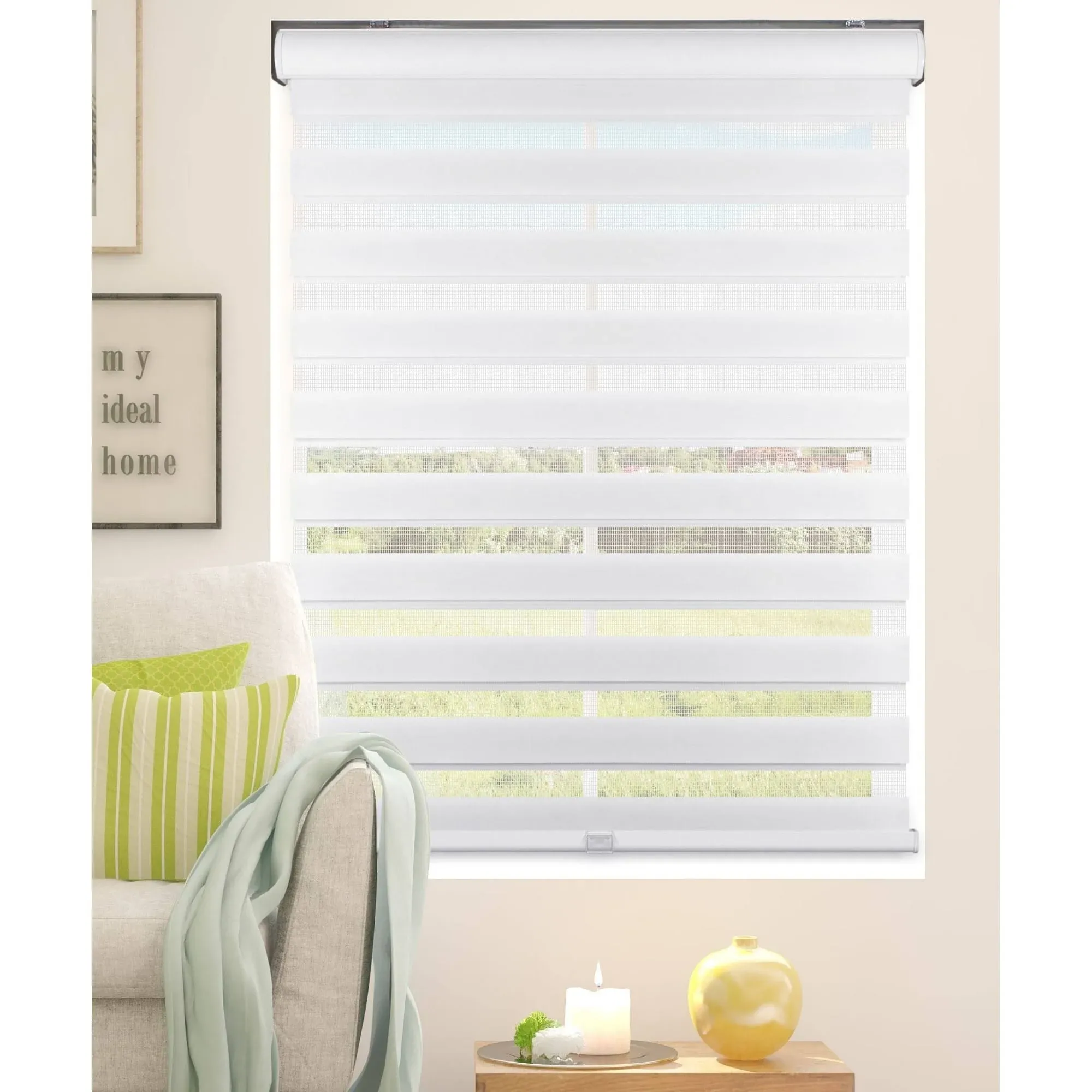 Arlo Blinds White Cordless 3-in-1 Zebra Roller Privacy Shade