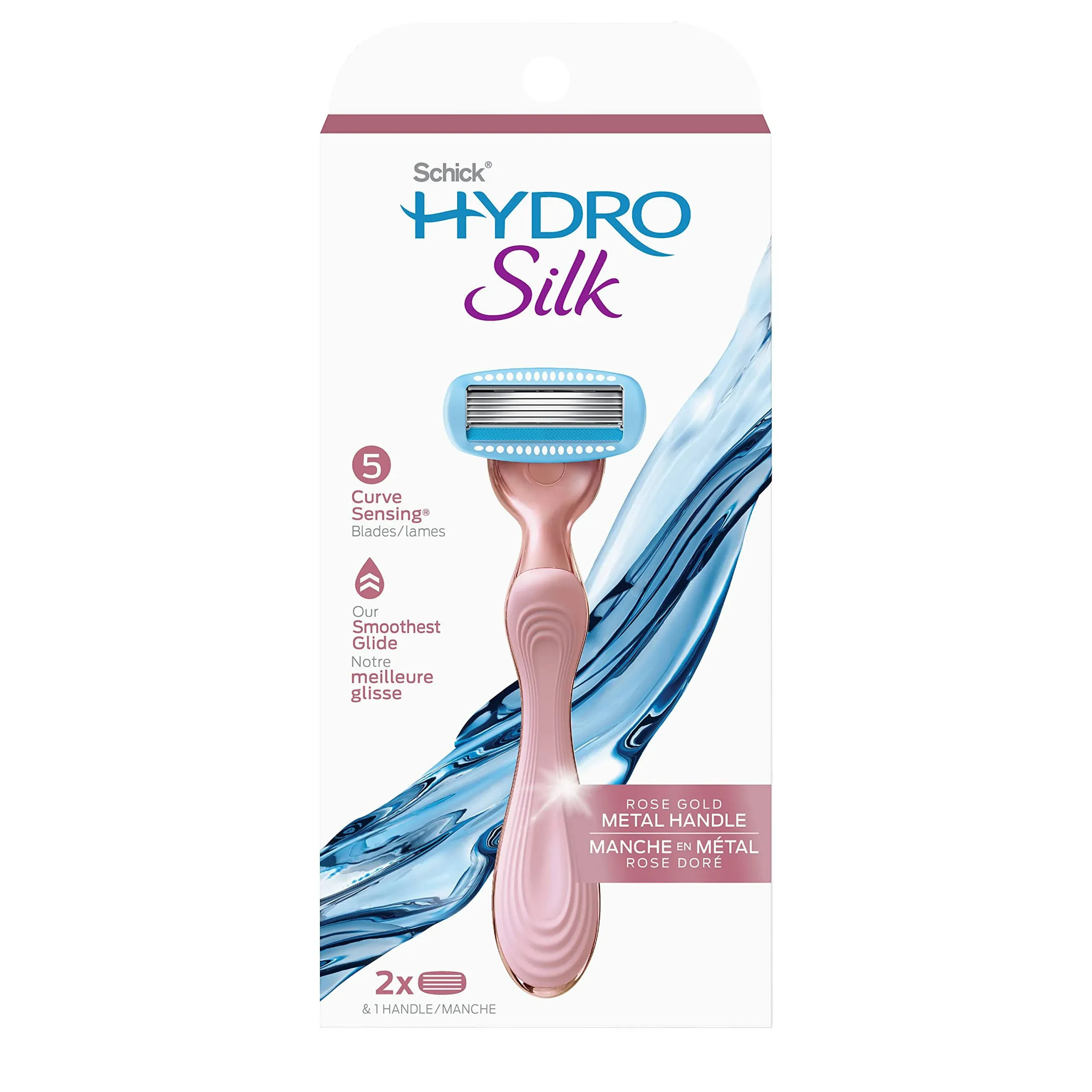 Hydrosilk Hydro Rose Gold Metal Handle Women's Razor and 2 Refills