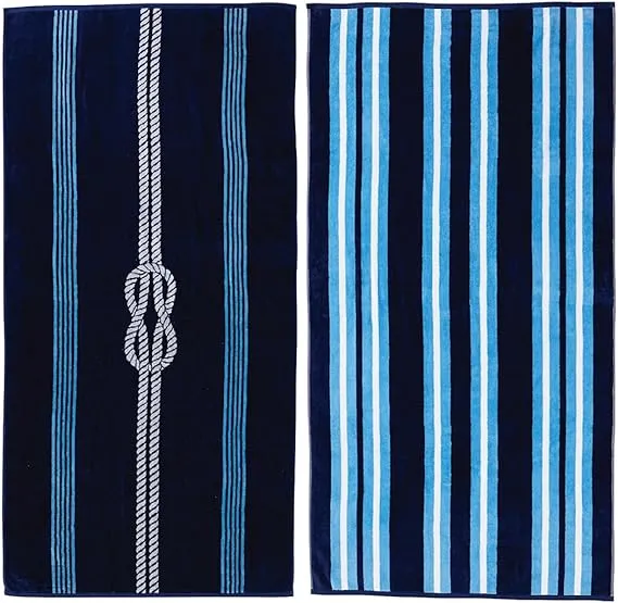 Cotton Jacquard Theme Printed Beach Towel 2 Pack - Great Bay Home (Knot & Stripe)