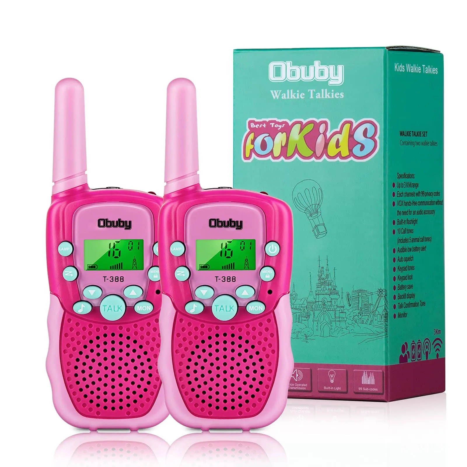 Voice activated Walkie Talkies for Kids w/ Backlit LCD Flashlight