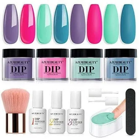 AZUREBEAUTY 12 Pcs Dip Powder Nail Kit Starter, Spring Summer Bright Pastel Green ...