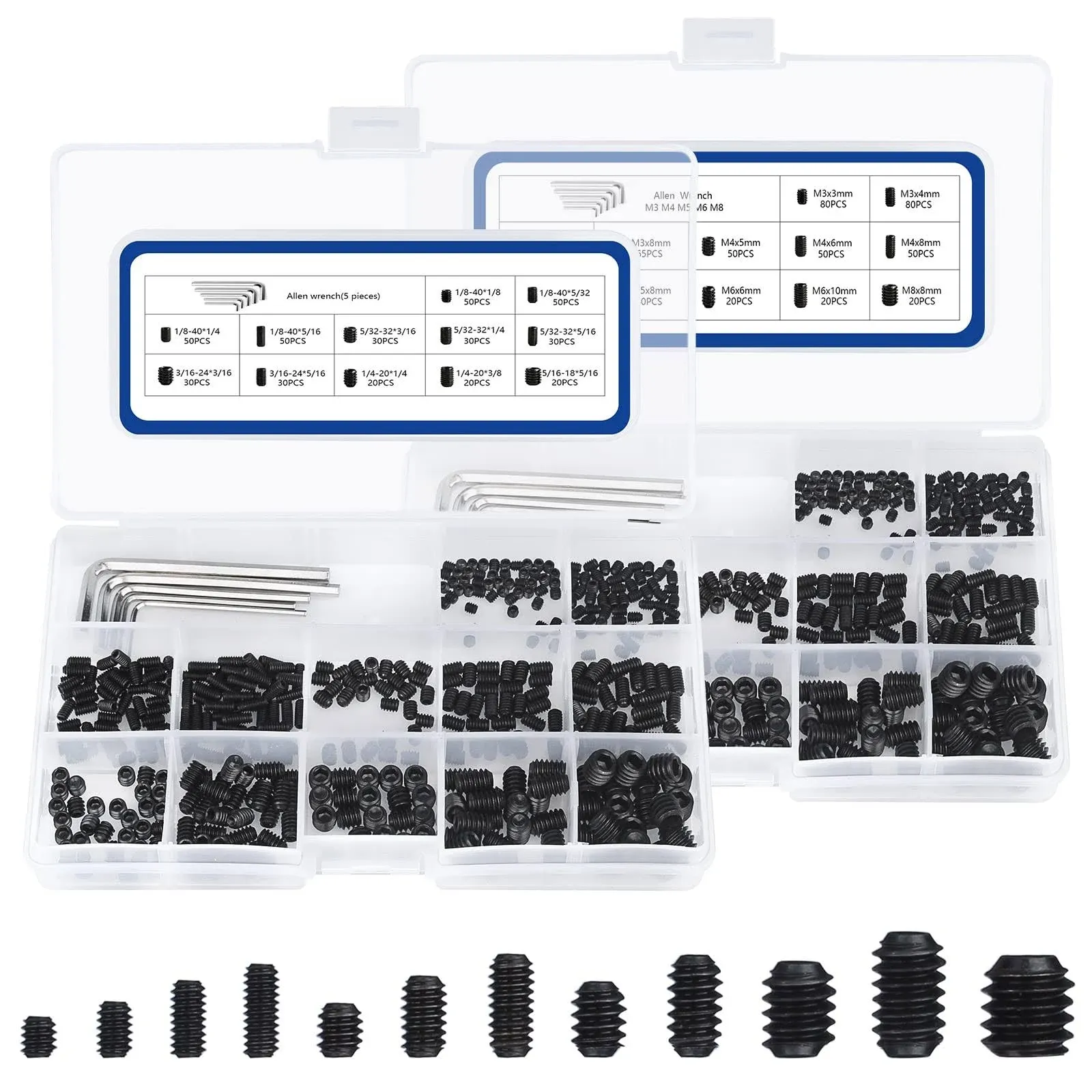 JROUTH 1000pcs Metric + SAE Set Screw Assortment Kit, Internal Hex Drive Cup ...