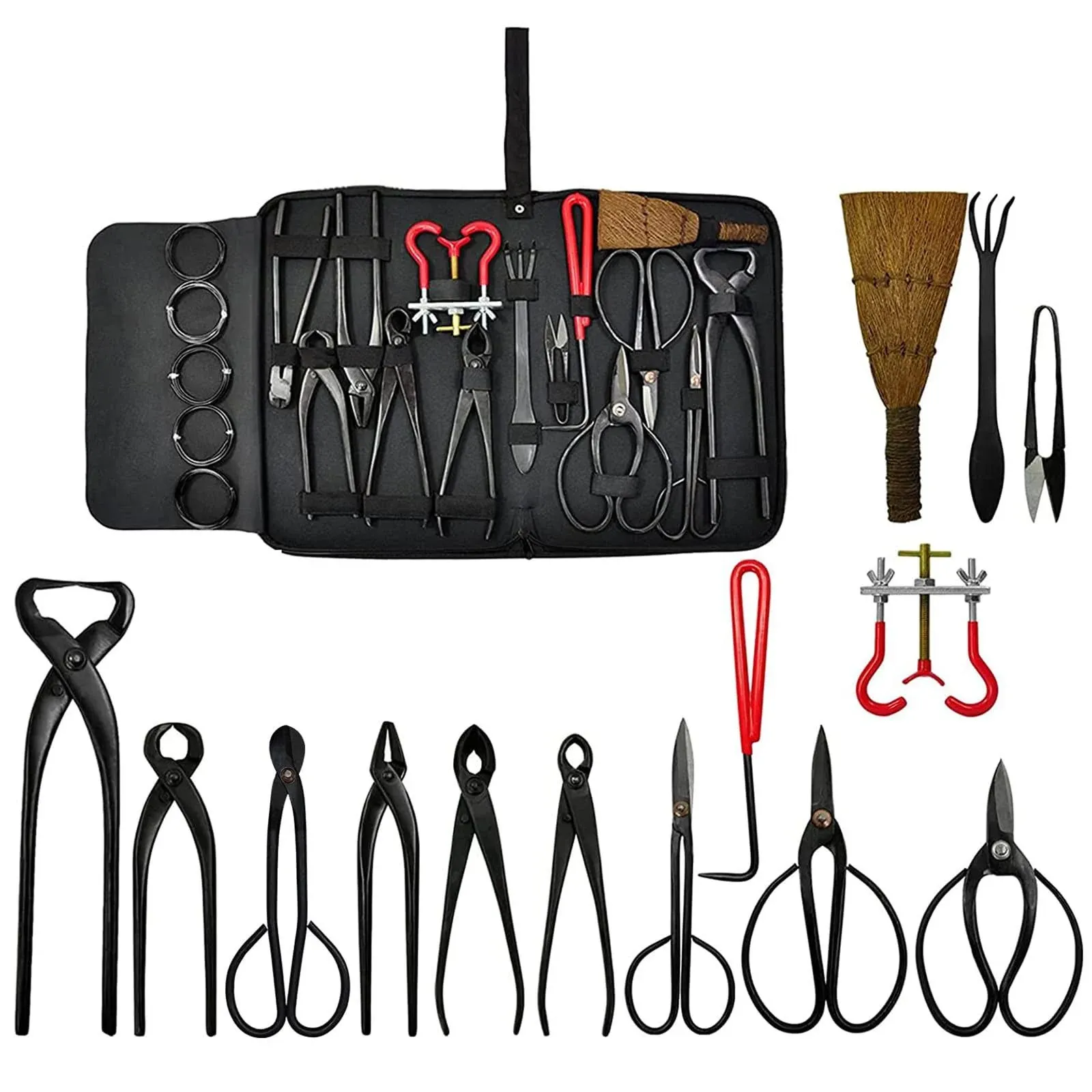 Voilamart 14 Piece Bonsai Tools Kit with Case, Carbon Steel Scissor Cutter Shear Set Garden Plant Tools