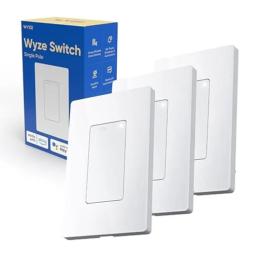 Wyze Switch, 2.4 GHz WiFi Smart Light Switch, Single-Pole, Compatible with Alexa, Google Assistant, and IFTTT