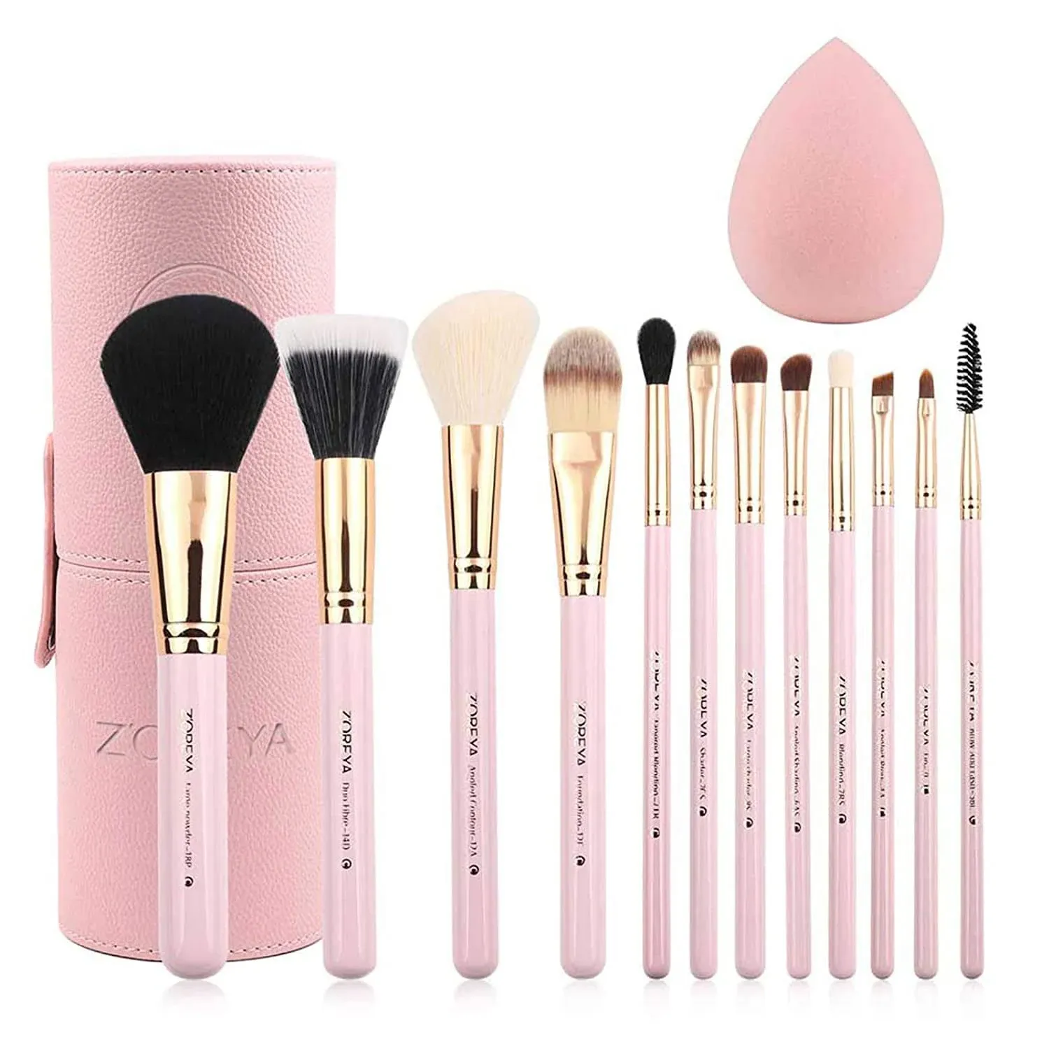 Makeup Brush Set 12Pcs Pink Synthetic Makeup Brushes Travel Set with Holder Make