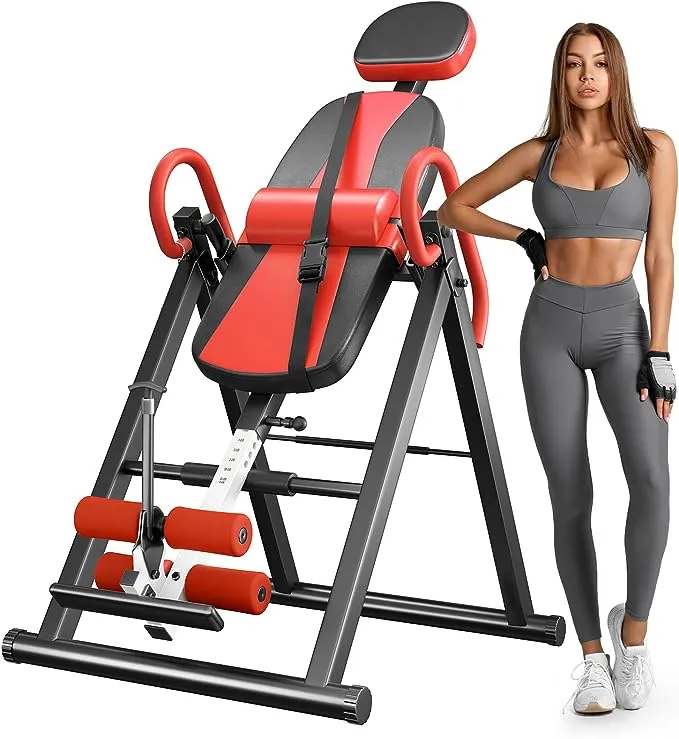 YOLEO Gravity Heavy Duty Inversion Table with Headrest & Adjustable Protective Belt Back Stretcher Machine for Pain Relief Therapy