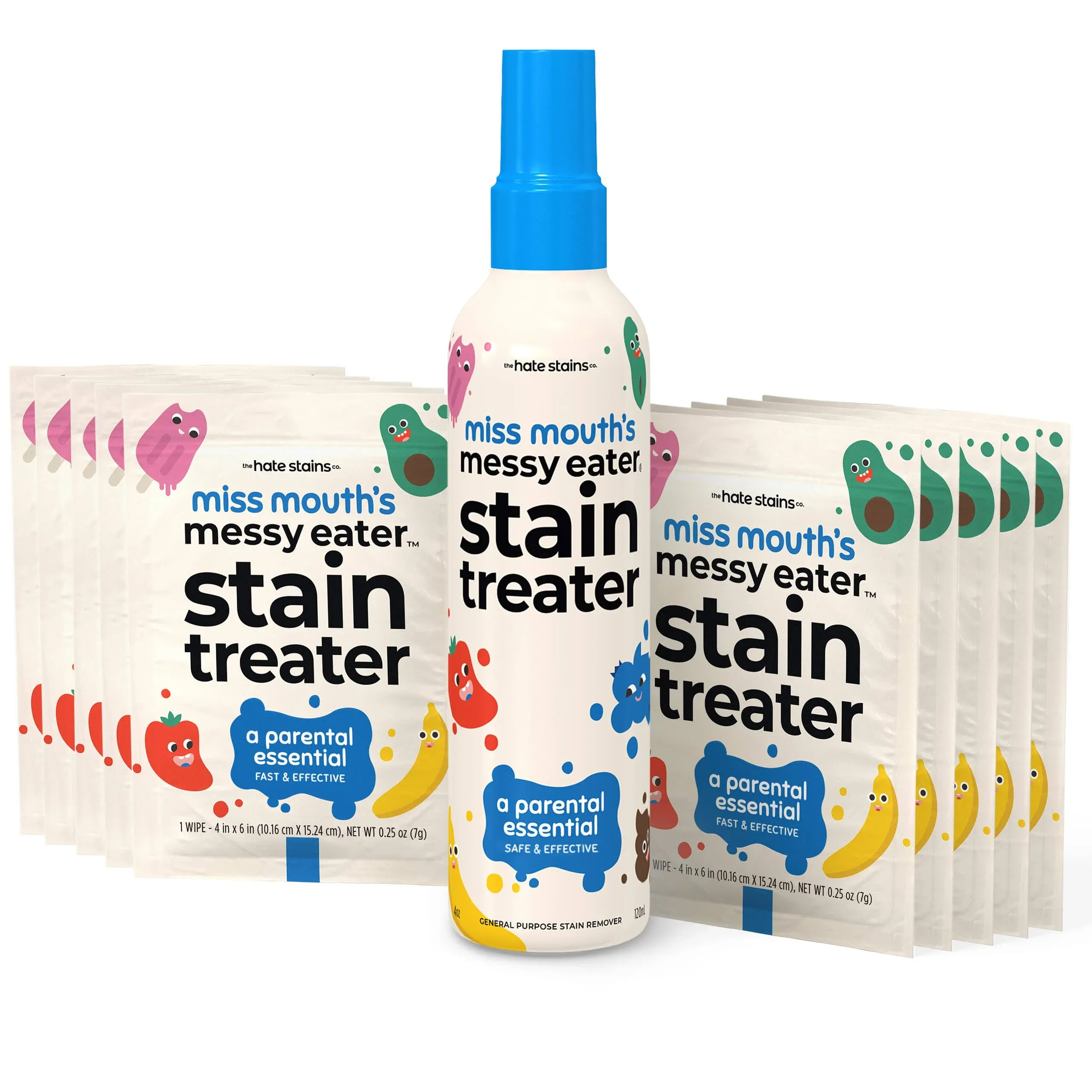 HATE STAINS CO Stain Remover for Clothes - 4oz 2 Pack of Newborn & Baby Essentials - Miss Mouth's Messy Eater Stain Treater Spray - No Dry Cleaning Food, Grease, Coffee Off Laundry, Underwear, Fabric