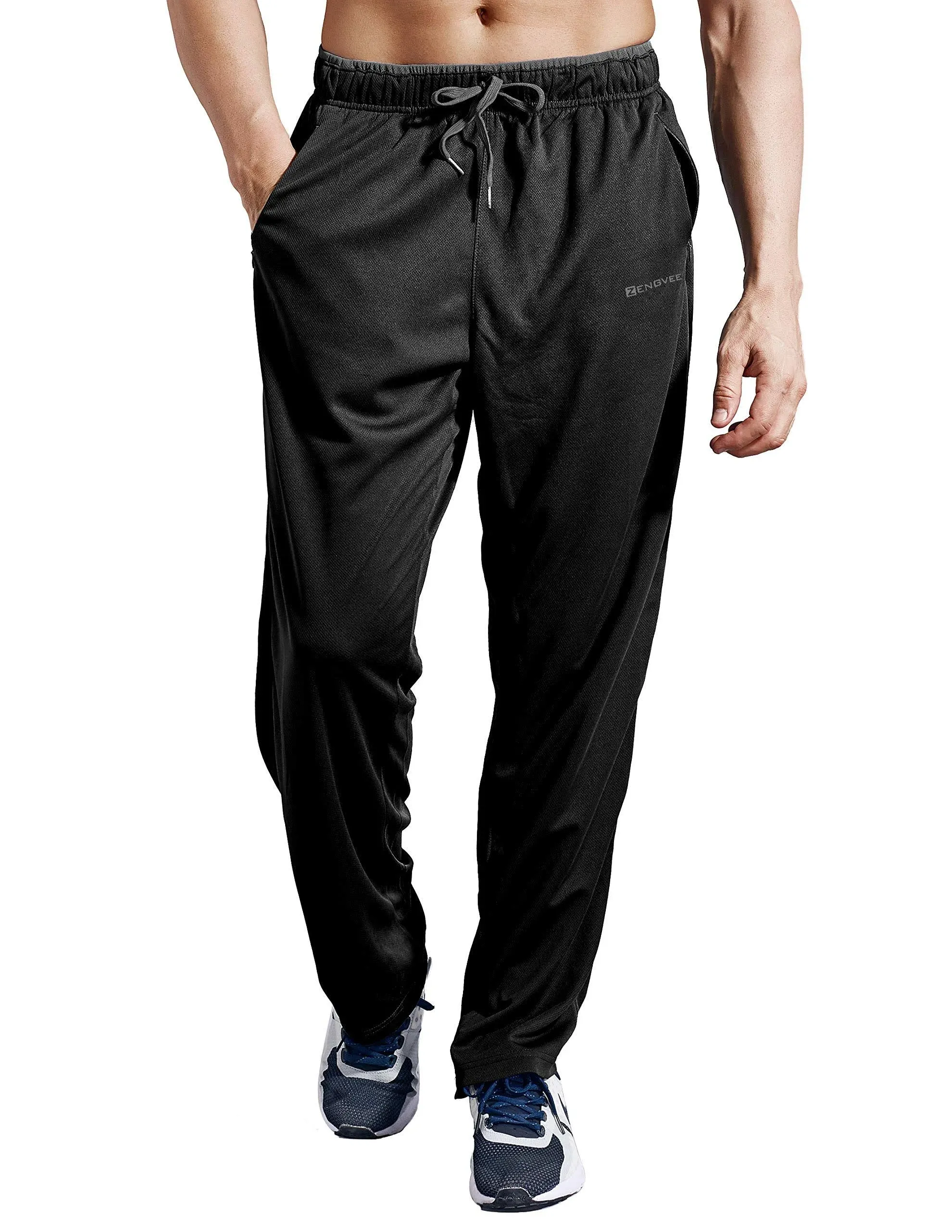 ZENGVEE Men&#039;s Sweatpants with Zipper Pockets Open Bottom Athletic Pants for Jogg