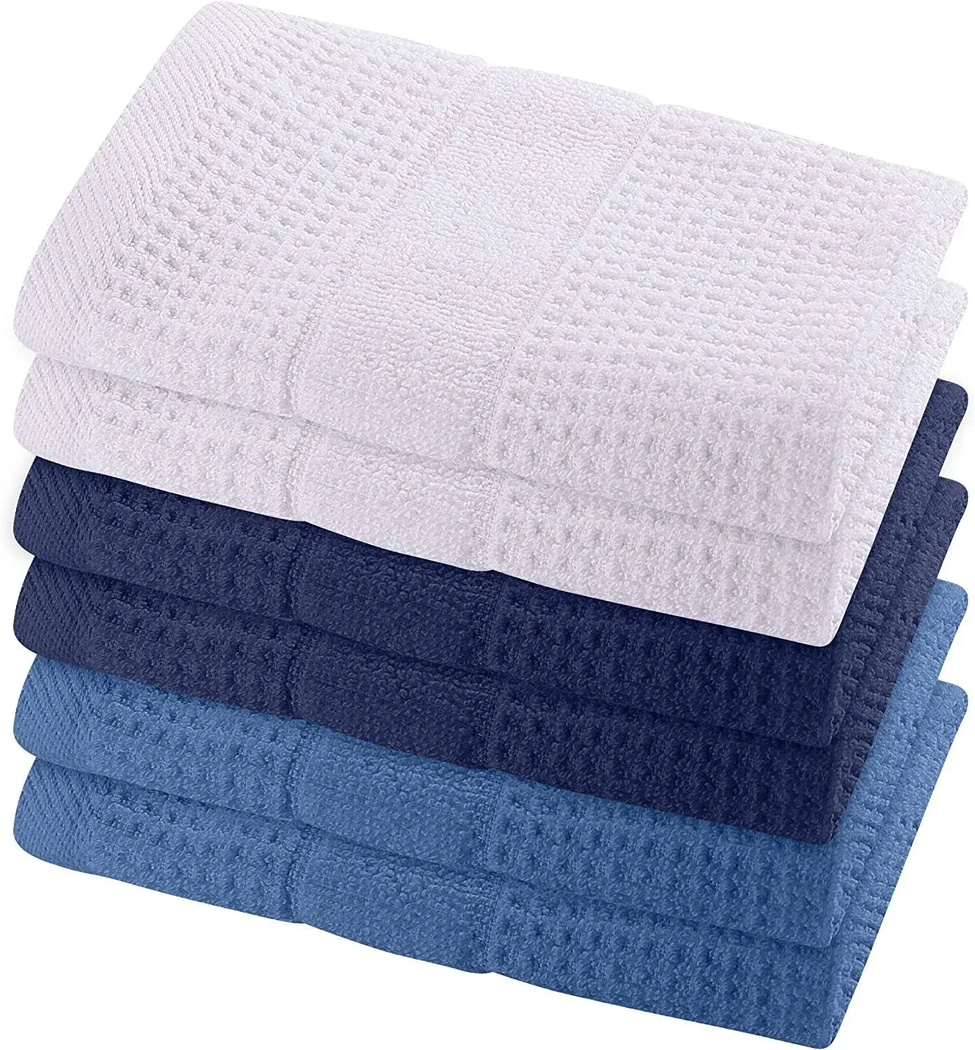 GREEN LIFESTYLE 12x12 inches Waffle Weave Washcloths 6 Pack, Soft, Durable, Highly Absorbent and Luxurious (Blue)