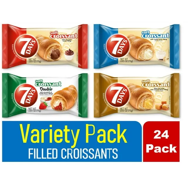 7Days Soft Croissant Variety Pack Chocolate Cream &amp; Vanilla 2.65 Oz (Pack of 24)