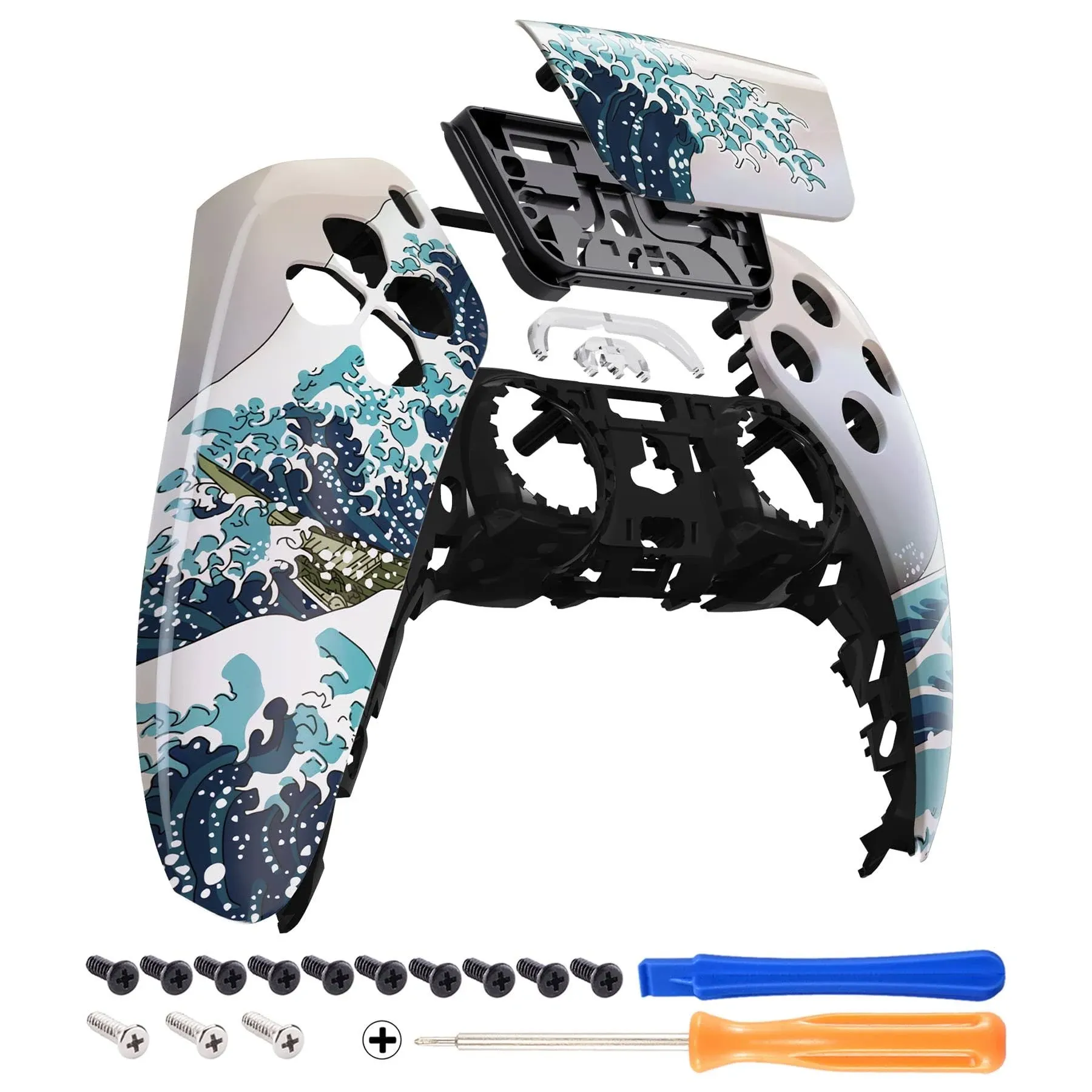 eXtremeRate The Great Wave Touchpad Front Housing Shell Compatible with PS5 Controller BDM-010 BDM-020 BDM-030 BDM-040, DIY Replacement Shell Custom