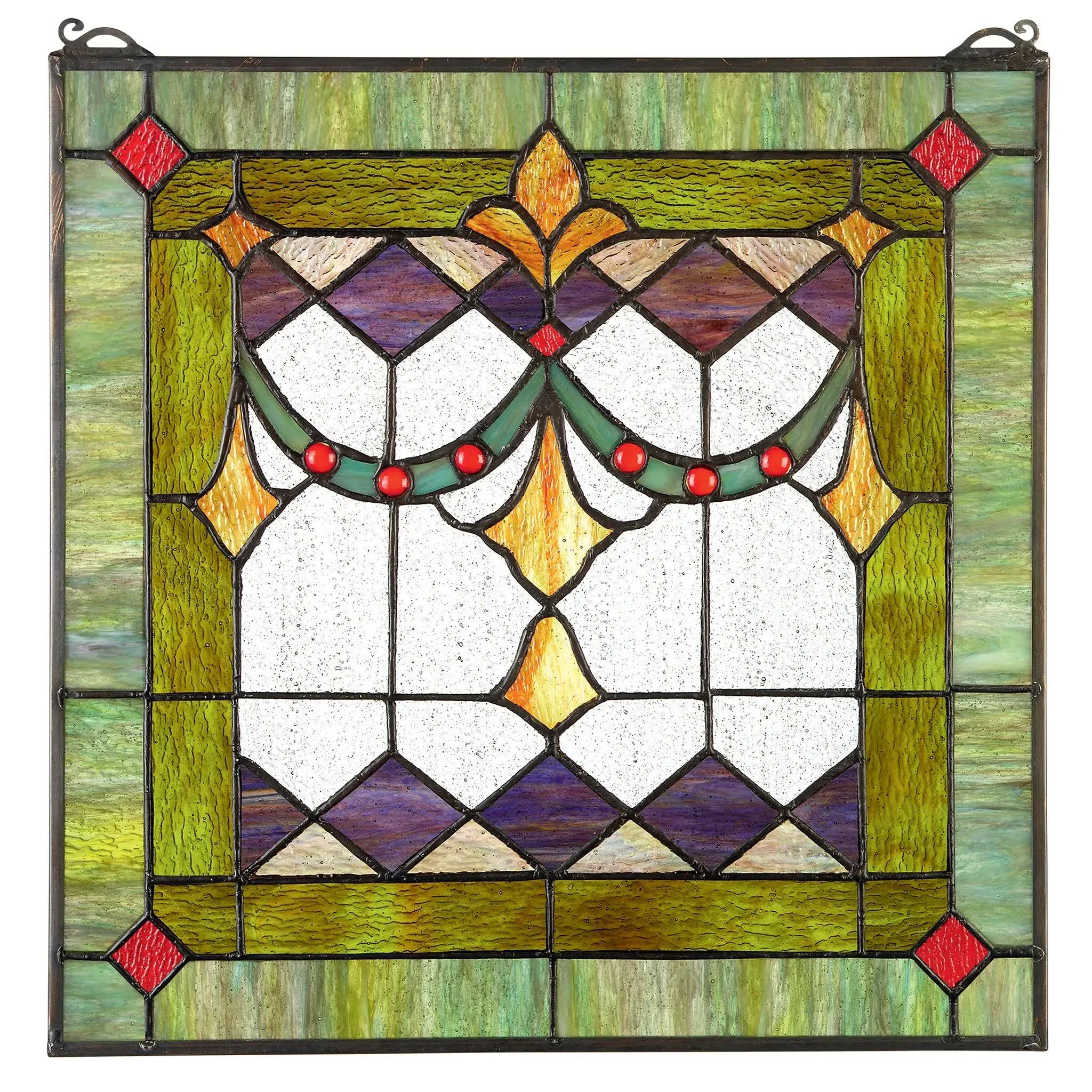 Design Toscano Victorian Swag Tiffany-Style Stained Glass Window, Olive Green Swag