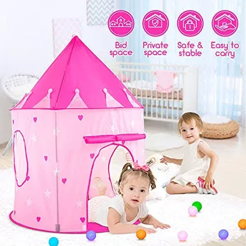 PigPigPen 3PC Kids Play Tent for Girls with Ball Pit Crawl Tunnel Princess Tents ...