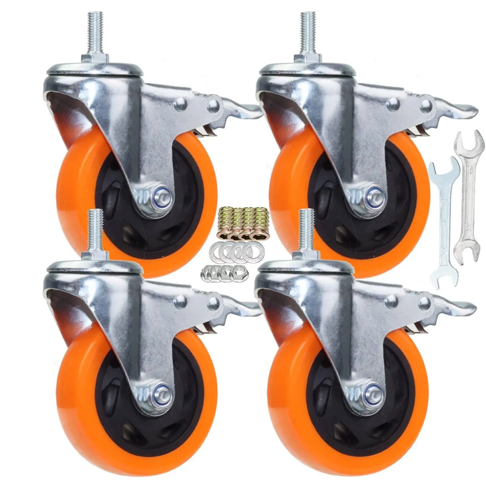 Heavy Duty Stem Caster Wheels M10 1 5x25mm Dual Locking No Noise PVC Threaded St