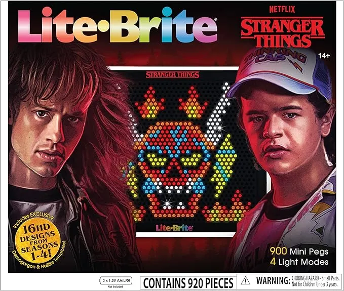 Lite-Brite Stranger Things Special Edition - Demogorgon Hunters - Amazon Exclusive - High-Definition Grid, 16 HD Templates, 900 Mini Pegs, Stickers, Branded Storage Pouch, Ages 14+