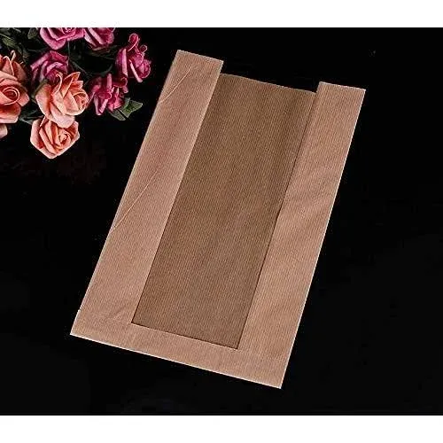 100 Kraft Paper Bread Loaf Bags with Window, Label Seal, 14'' x 8.3'' x 3.5''