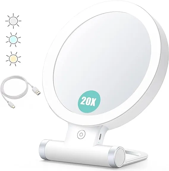 Magnifying Mirror with Light 20X/1X,Double Sided Tabletop