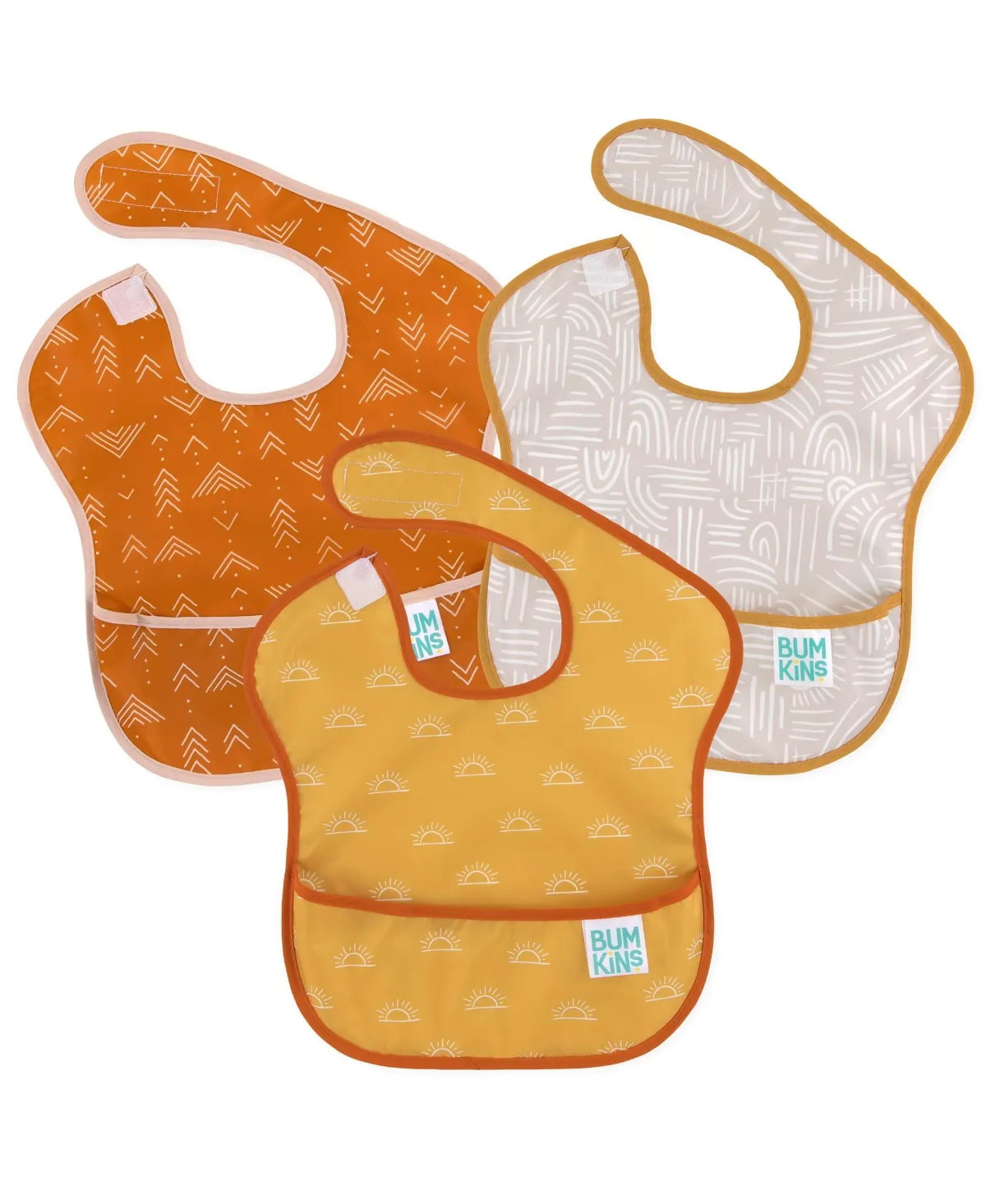 Bumkins Bibs for Girl or Boy, SuperBib Baby and Toddler for 6-24 Months, Essential Must Have for Eating, Feeding, Baby Led Weaning Supplies, Mess Saving Catch Food, Waterproof Fabric 3-pk Desert Boho