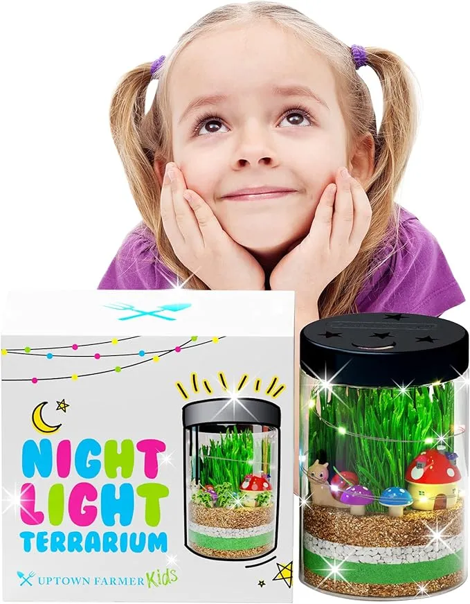 Uptown Farmer Kids Terrarium Kit for Kids - Light Up Terrarium Kit for Kids - Science Kits for Kids - Learning & Education Toys - Kids Plant Growing