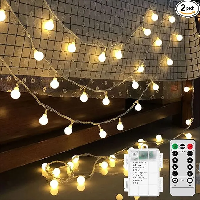 GHUSTAR Battery Operated LED Globe String Lights