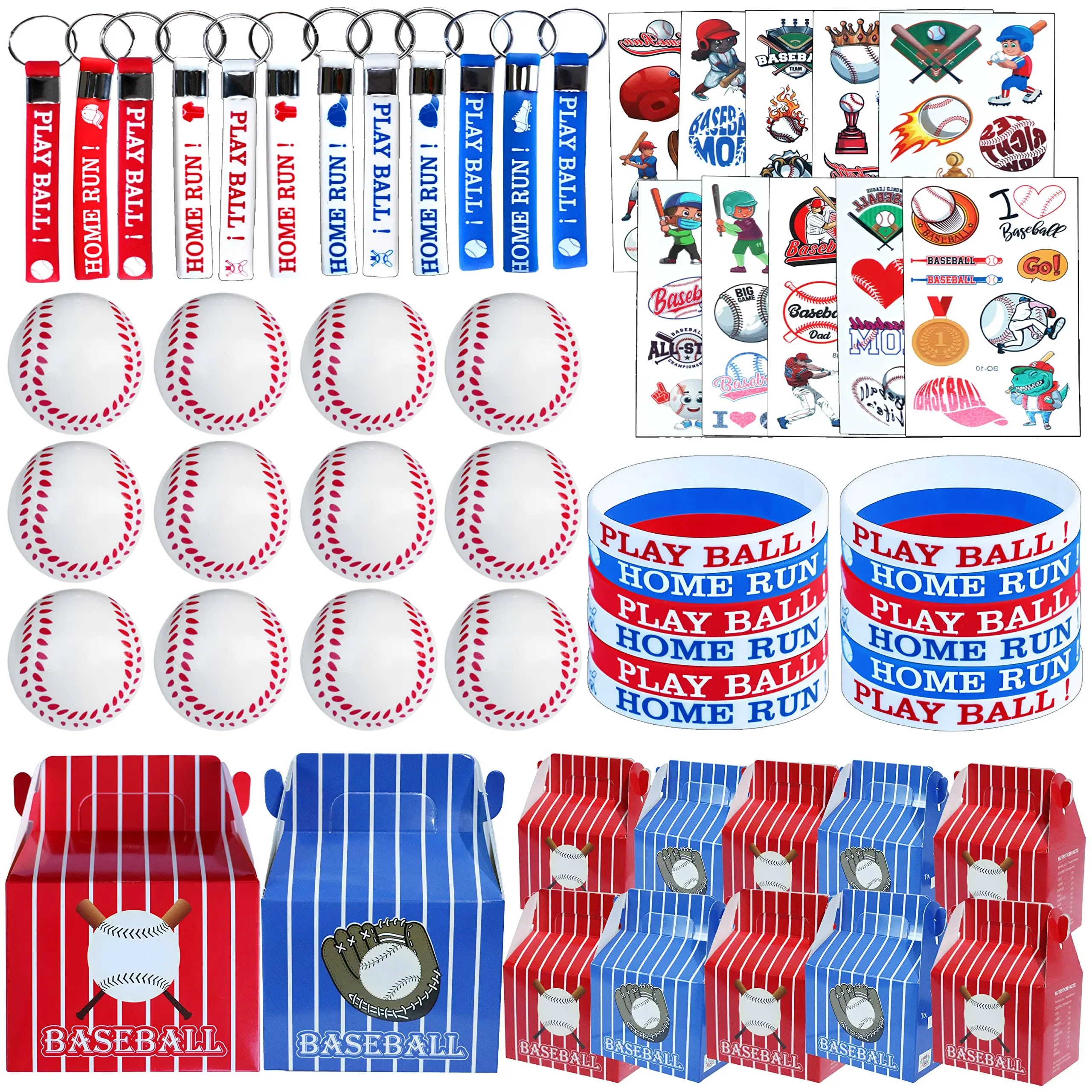 Baseball Birthday Supplies for Kids - 60 Pc Party Favors Treat Box  Keychain  Wristband  Tattoos