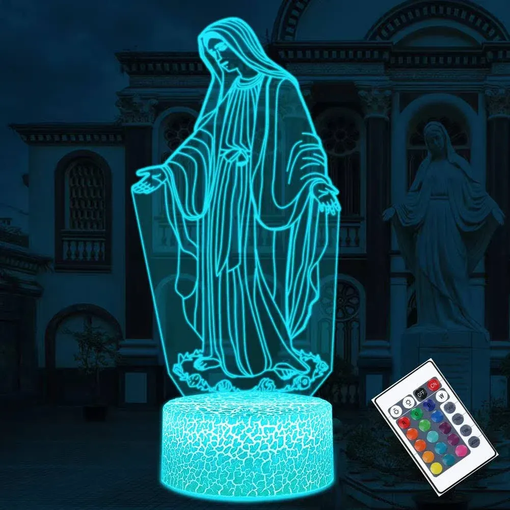 AGWIM 3D Illusion lamp Virgin Mary Night Light Children Bedroom Desk Lamps 7 ...