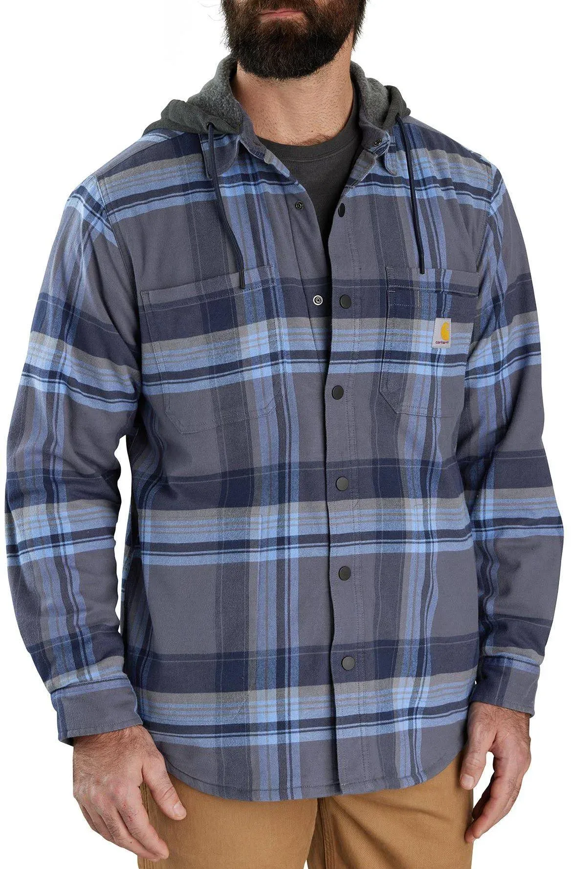 Carhartt Men's Rugged Flex Relaxed Fit Flannel Fleece Lined Hooded Shirt Jac