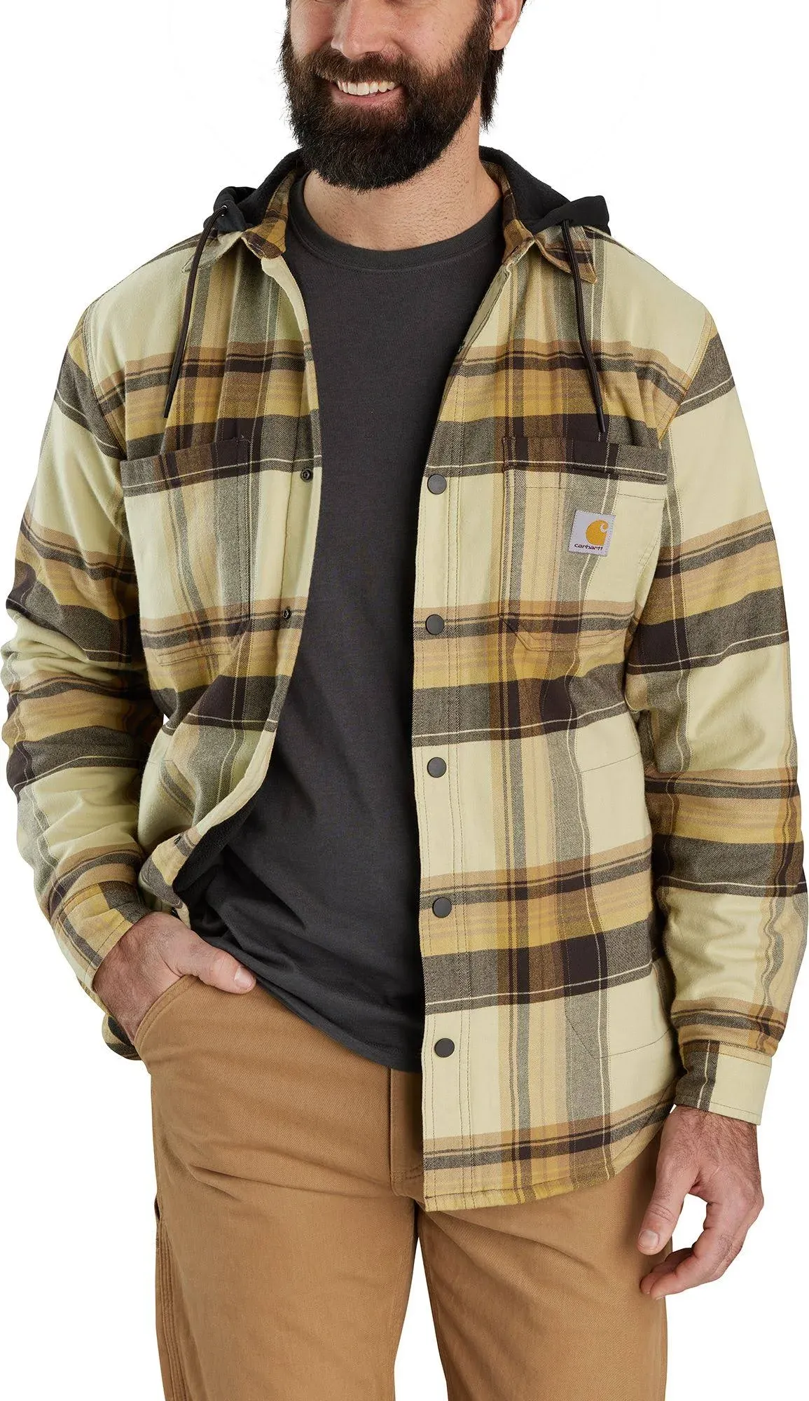 Carhartt Men's Rugged Flex Relaxed Fit Flannel Fleece Lined Hooded Shirt Jac